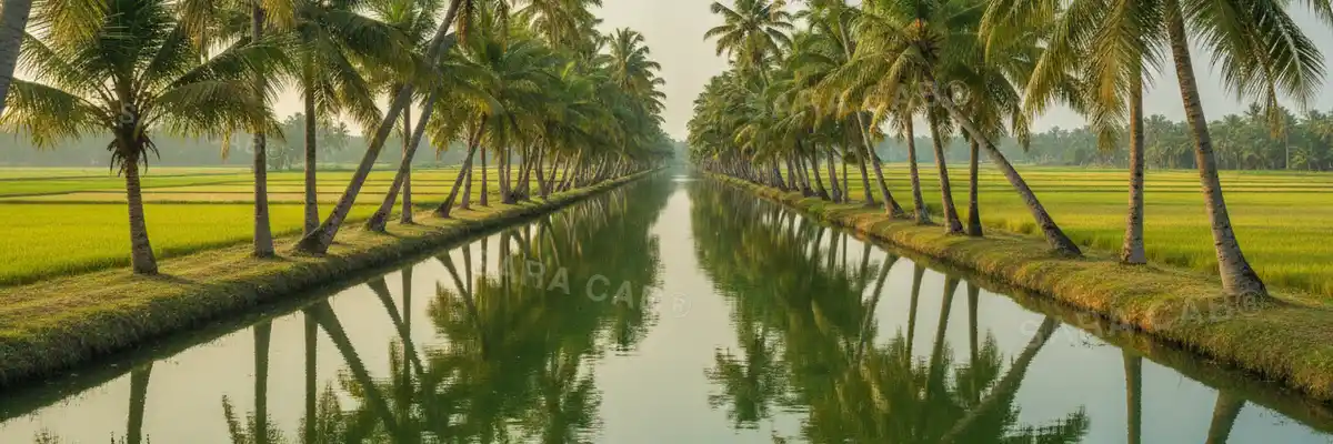 Palm-fringed backwater canal near Alleppey